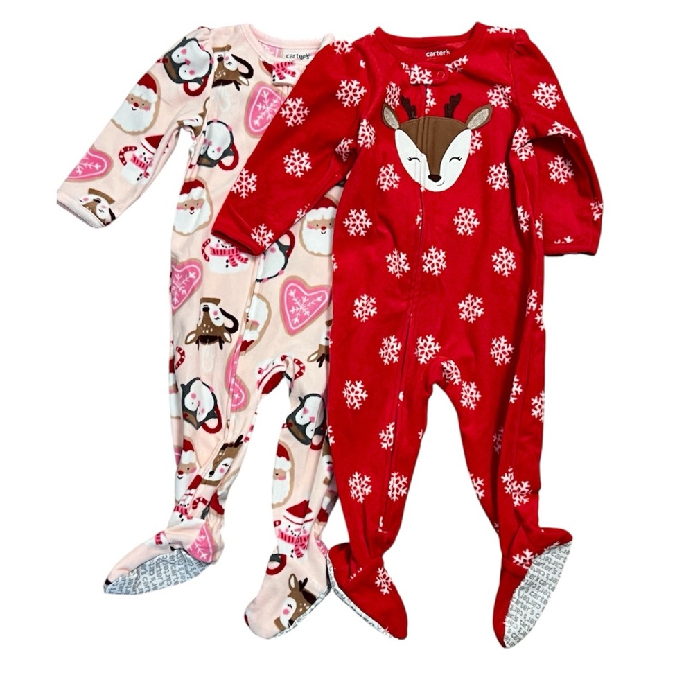 NWT Carter's Festive Footies Jammies Reindeer Penguin Santa Pajamas Set 12 mo